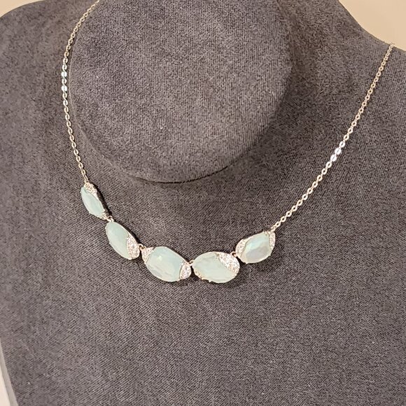 Brand New!! NADRI Delicate Soft Blue Pearlescent w/ Crystal Silver tone Necklace - Picture 6 of 6
